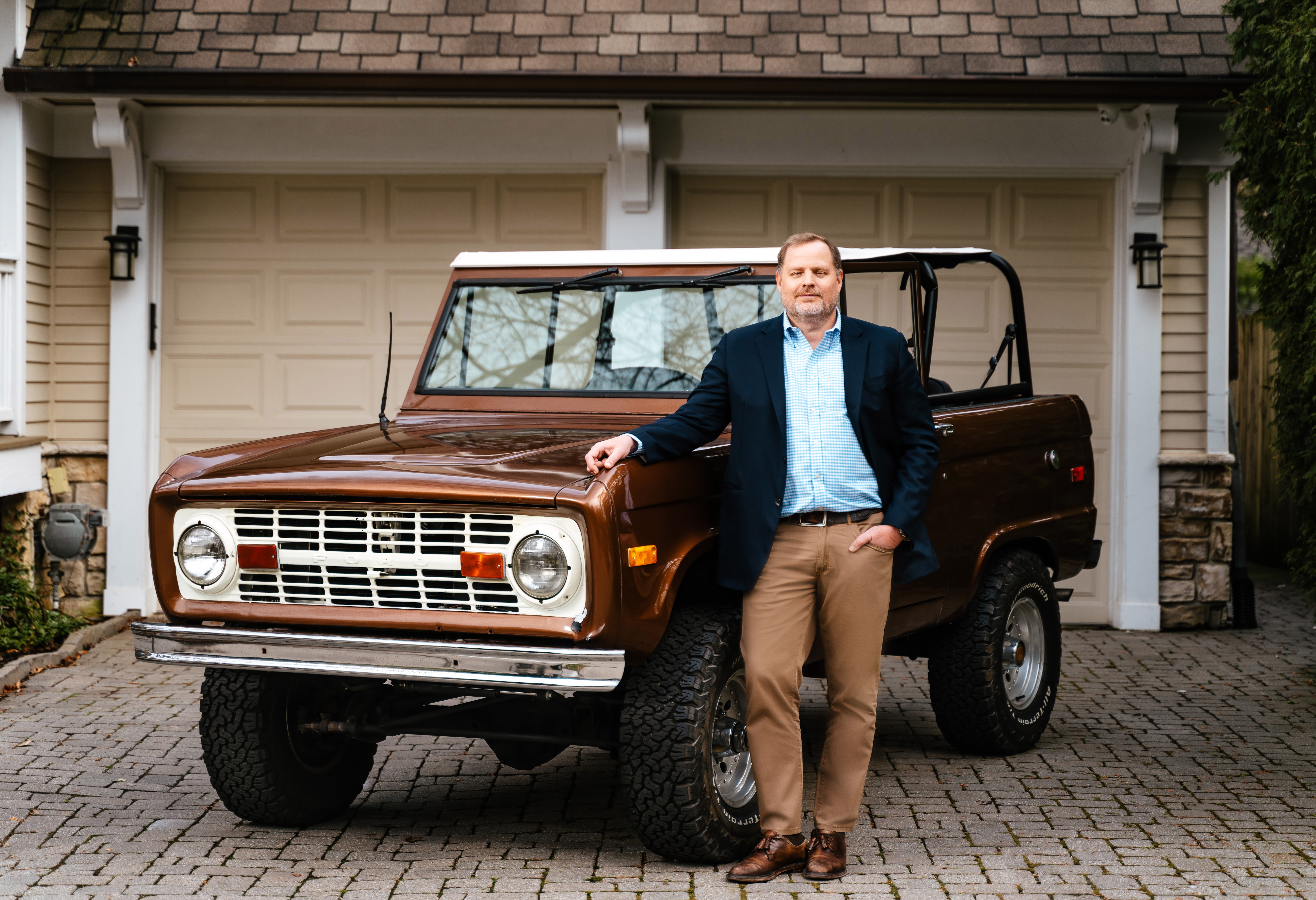 Ford Motor Company Chief Communications Officer Mark Truby and his 1971 Ford Bronco.